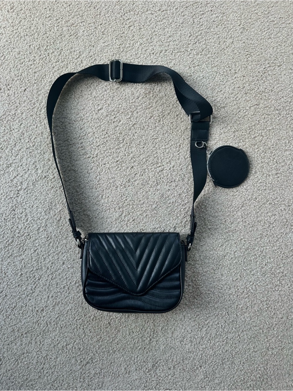 Black Quilted Crossbody Bag with Coin Pouch